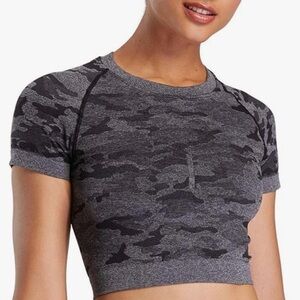 Women's Workout Short Sleeve Seamless Camo Crop Top Gym Sport Shirts